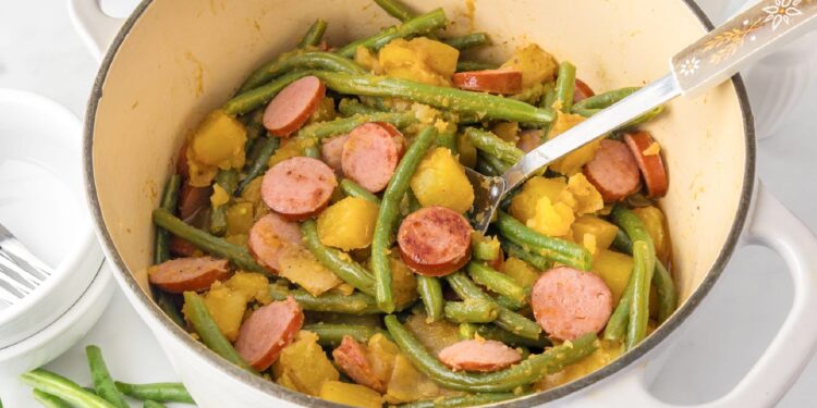 One Pot Smoked Sausage, Green Beans And Potatoes