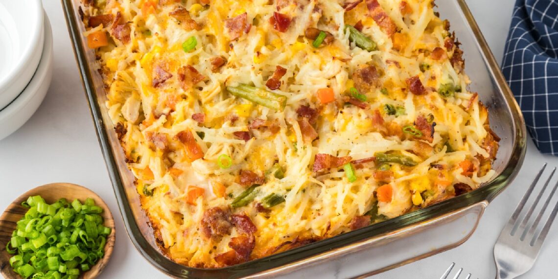 Creamy Chicken Hashbrown Casserole (with Crispy Bacon!)