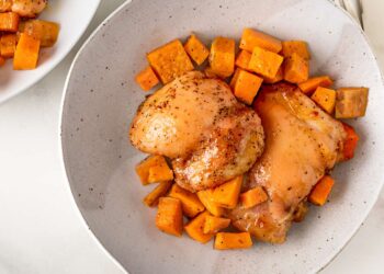 Roasted Chicken and Sweet Potatoes Recipe (5 Ingredients, One Pan)