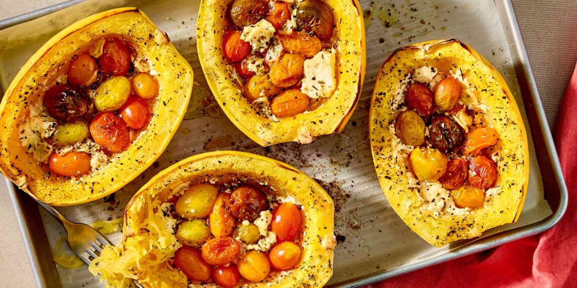 Feta and Tomato-Stuffed Spaghetti Squash Recipe (5 Ingredients)