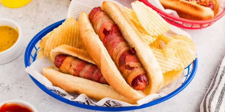 Air Fryer Hot Dogs (Bacon Wrapped Option!)