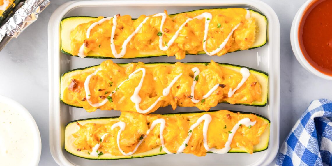 Buffalo Chicken Zucchini Boats – On My Kids Plate