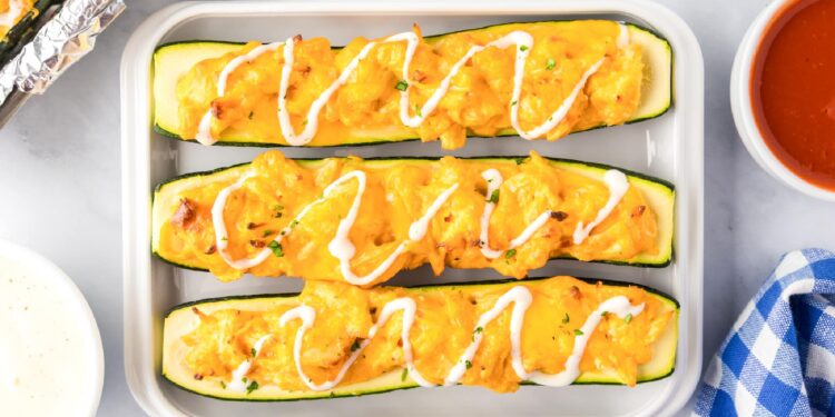 Buffalo Chicken Zucchini Boats – On My Kids Plate